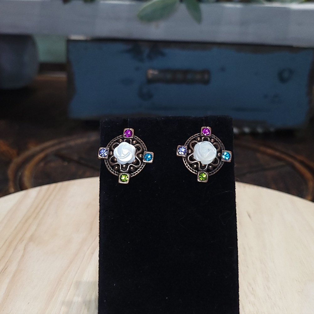 Chico's Brass Flower Gemstone Earrings